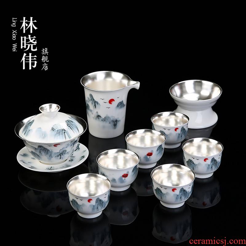 999 sterling silver, kung fu tea sets manual coppering. As silver tea set tea service of a complete set of household ceramics tureen tea cups