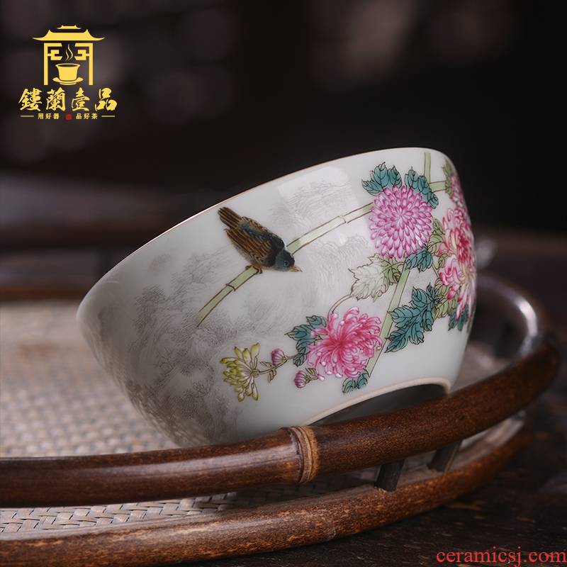 Jingdezhen ceramic all hand - made pastel qiu ju jia yan fragrance - smelling CPU master single CPU personal hand tea cups
