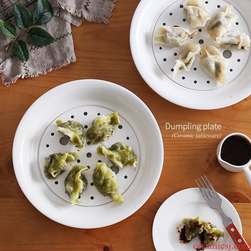 Double ceramic dish dish dish of qiao mu ZCJ circular drop dumplings tray steamed dish 10 inches dumpling dish