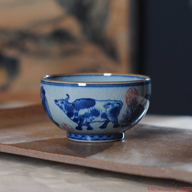 Owl up jingdezhen porcelain tea set maintain open the slice clay glaze five NiuTu cups kongfu master cup single CPU