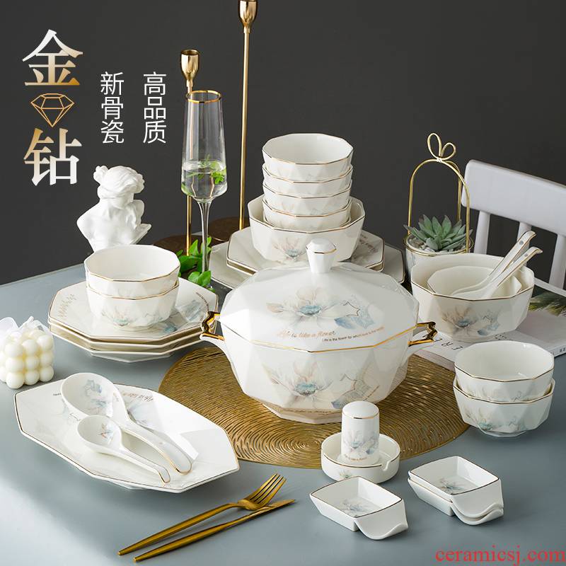 Light dishes suit I and contracted household jingdezhen high - grade up phnom penh key-2 luxury eat rice bowl European composite ceramic tableware