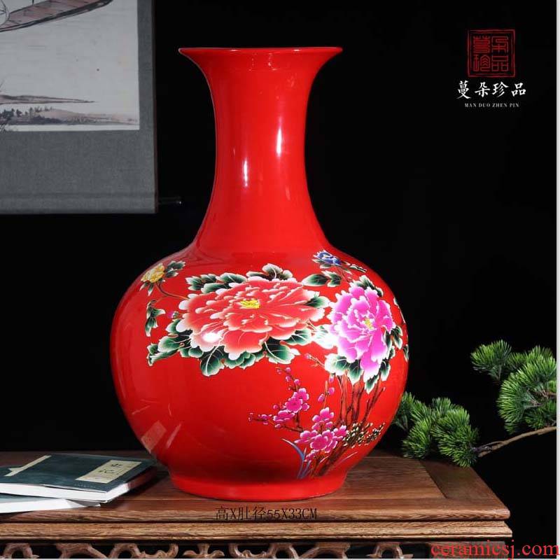 Jingdezhen red riches and honor peony demand flower porcelain vases to admire the celestial bottle vase 50 to 60 cm tall vases
