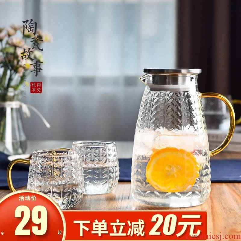 Ceramic story cold cold water kettle cup domestic high temperature resistant glass kettle suit explosion - proof light cool key-2 luxury scented tea kettle
