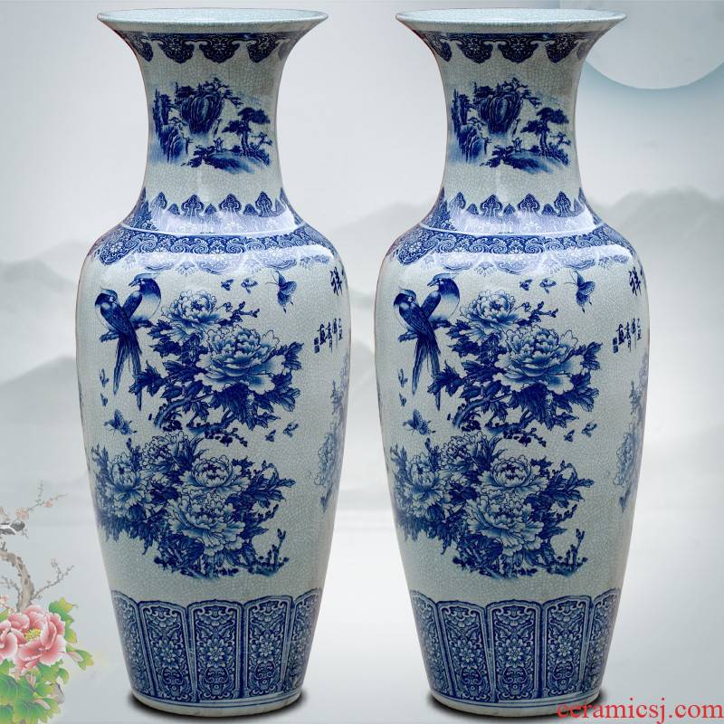 Blue and white porcelain of jingdezhen ceramics archaize on crackle landscape painting of large vase hotel furnishing articles in the living room