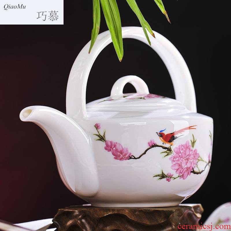 Qiao mu jingdezhen ceramics 8 head double tea set peach blossom put with cover new water in the teapot