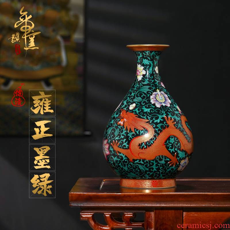 Treasure in jingdezhen heavy hand - made blackish green dragon emperor up okho spring bottle of rich ancient frame decorative pottery and porcelain vase
