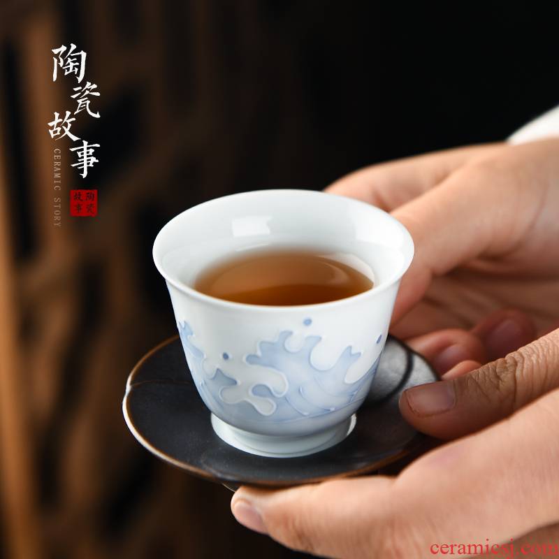 Members of the white porcelain teacup ceramic sample tea cup kung fu tea set household small waves fragrance - smelling cup single cup of tea