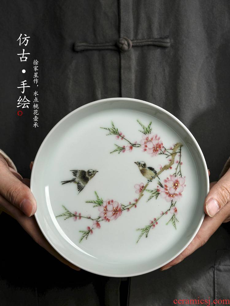 Jingdezhen Xu Jiaxing hand - made water points peach blossom put white porcelain tea pot of 12 water bearing dry mercifully checking tea tray was restoring ancient ways