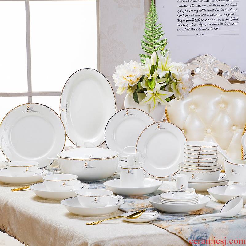 Bowl dishes suit new ipads China jingdezhen ceramic tableware tableware suit to use plate combination dishes to suit household