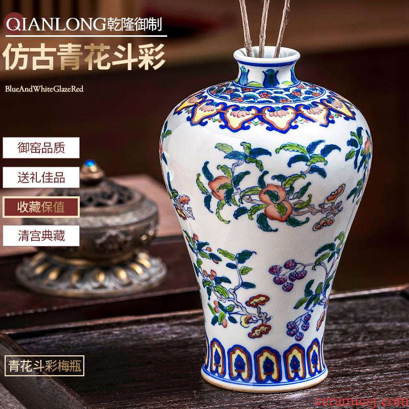 Jingdezhen ceramic vase furnishing articles hand - made rich ancient frame of new Chinese antique blue and white color bucket in the sitting room porch decoration