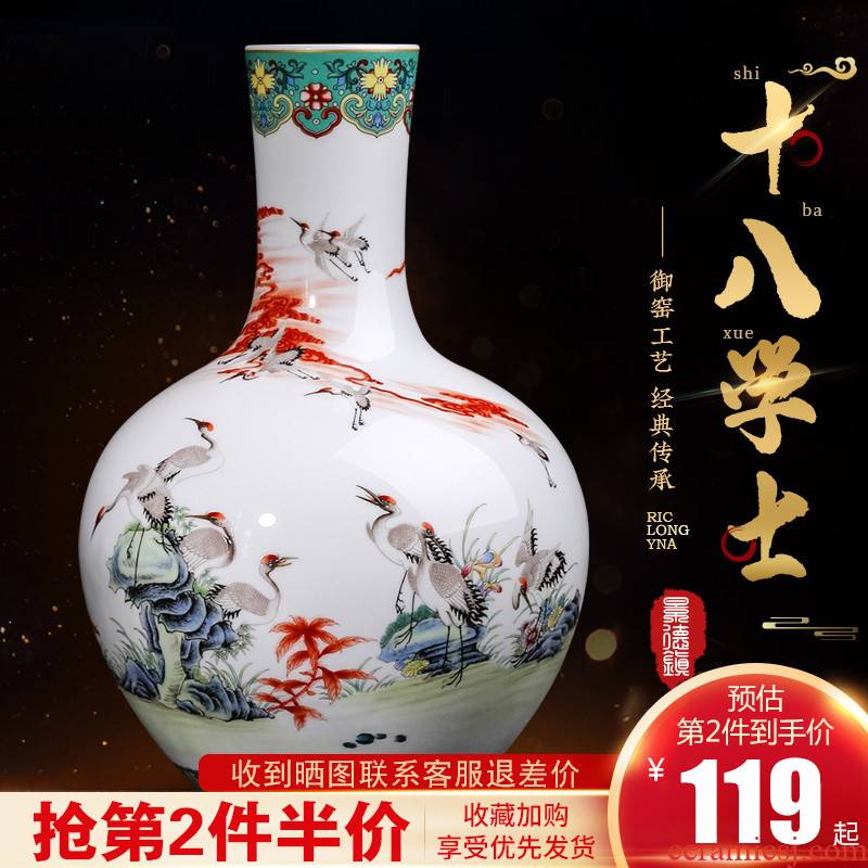 Jingdezhen ceramics colored enamel vase restoring ancient ways furnishing articles of new Chinese style household flower arranging rich ancient frame sitting room adornment