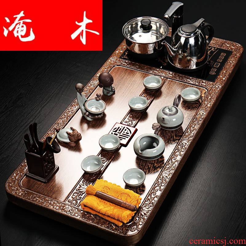 Flooded the whole piece of chicken wings wood, wood tea tray with violet arenaceous elder brother up of a complete set of kung fu tea set four unity induction cooker