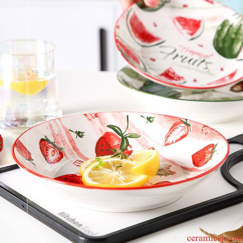 Plate 7 8 inches express colorful fruit web celebrity ceramic household creative dish steamed egg circular FanPan deep dish dish