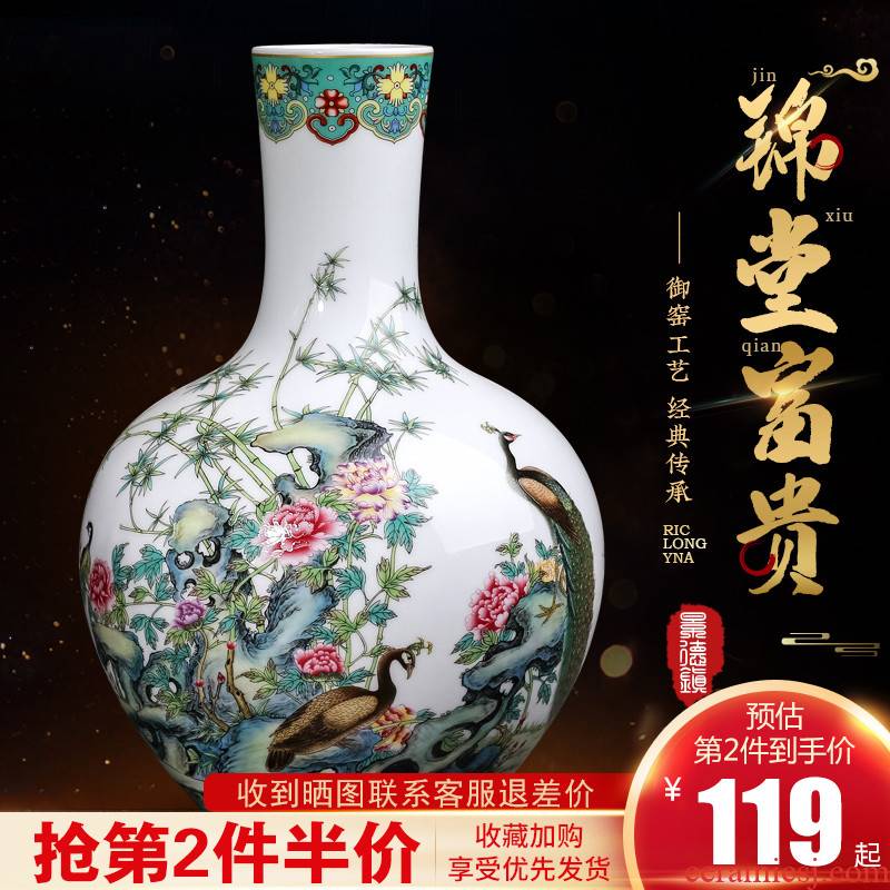 Jingdezhen ceramics archaize peacock figure vase furnishing articles of Chinese style living room home rich ancient frame TV ark, adornment