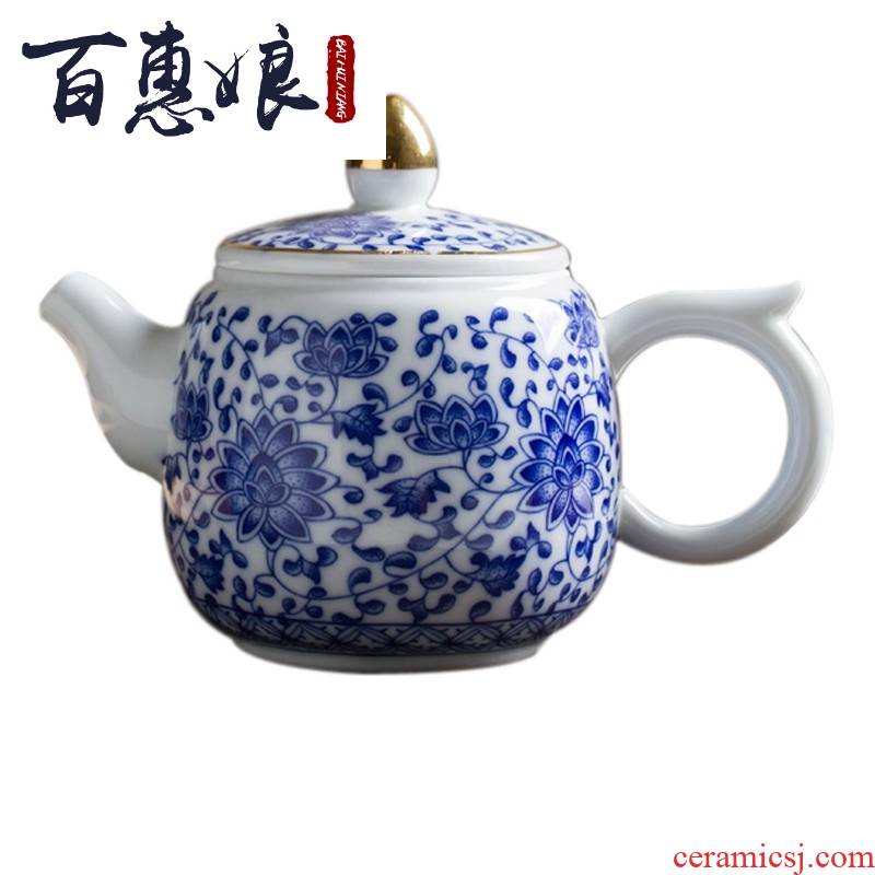 (see colour blue and white niang hand bound branch lotus jingdezhen ceramic tea set kung fu tea set household of a complete set of
