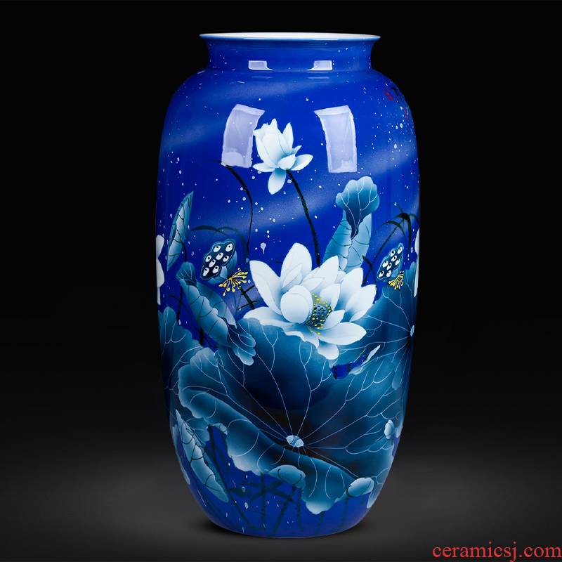 Jingdezhen ceramics hand - made big Chinese blue and white porcelain vase flower arranging furnishing articles home club sitting room adornment