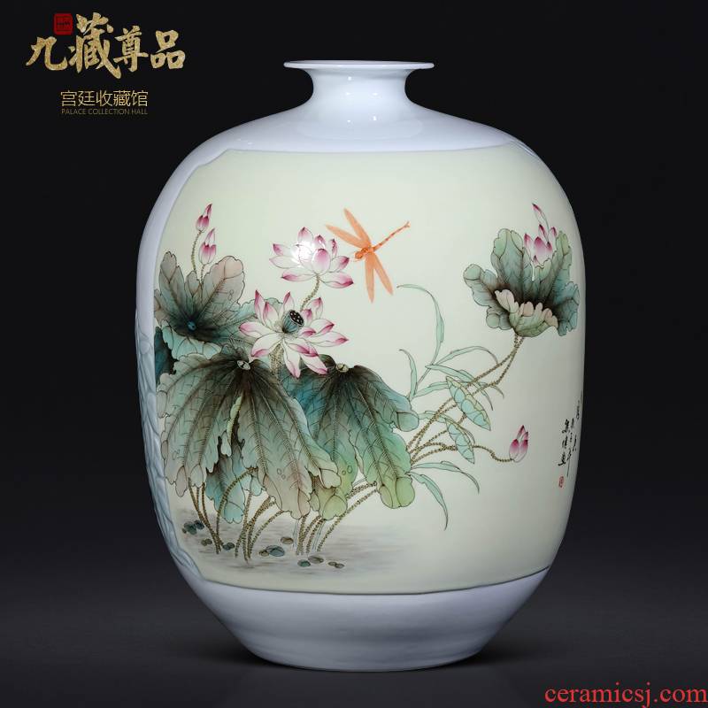 Master hand draw pastel pot - bellied bottles of jingdezhen ceramics Chinese style living room TV ark, flower arranging porch is decorated furnishing articles