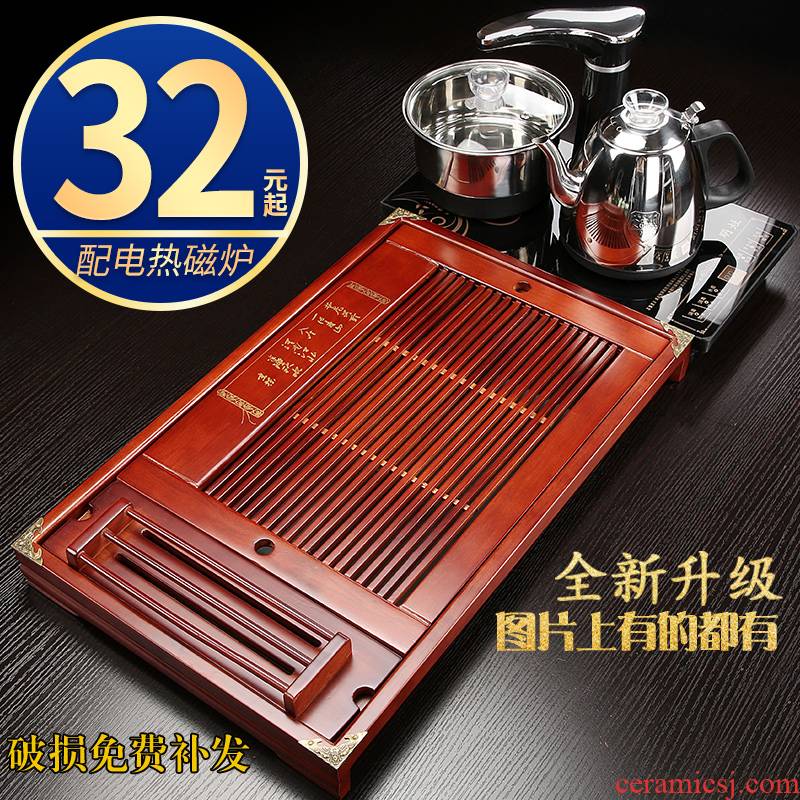 Hui shi kung fu tea sets tea tea set electric magnetic furnace solid wood tea tray household contracted ceramic cups D