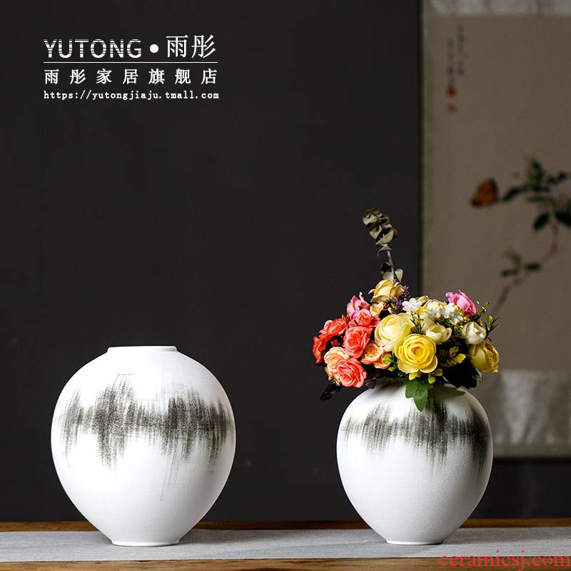 The rain tong jingdezhen ceramic vases, new Chinese style ink spherical ceramic vase sitting room ceramic vases, household act The role ofing is tasted