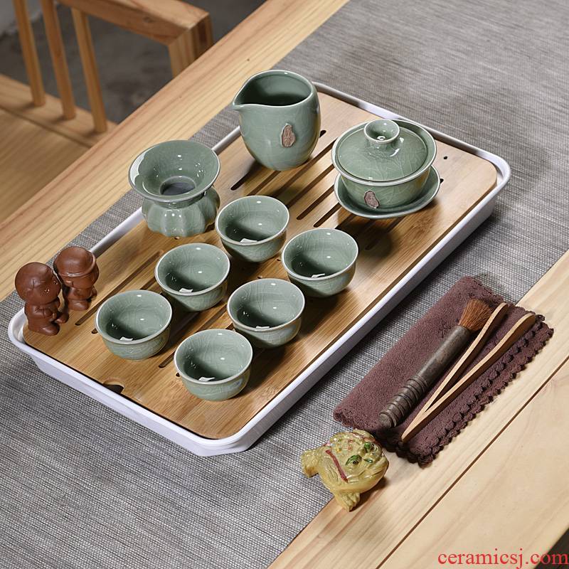 Hui shi kung fu tea set suit household contracted office melamine tray ceramic purple sand teapot teacup tea tea taking
