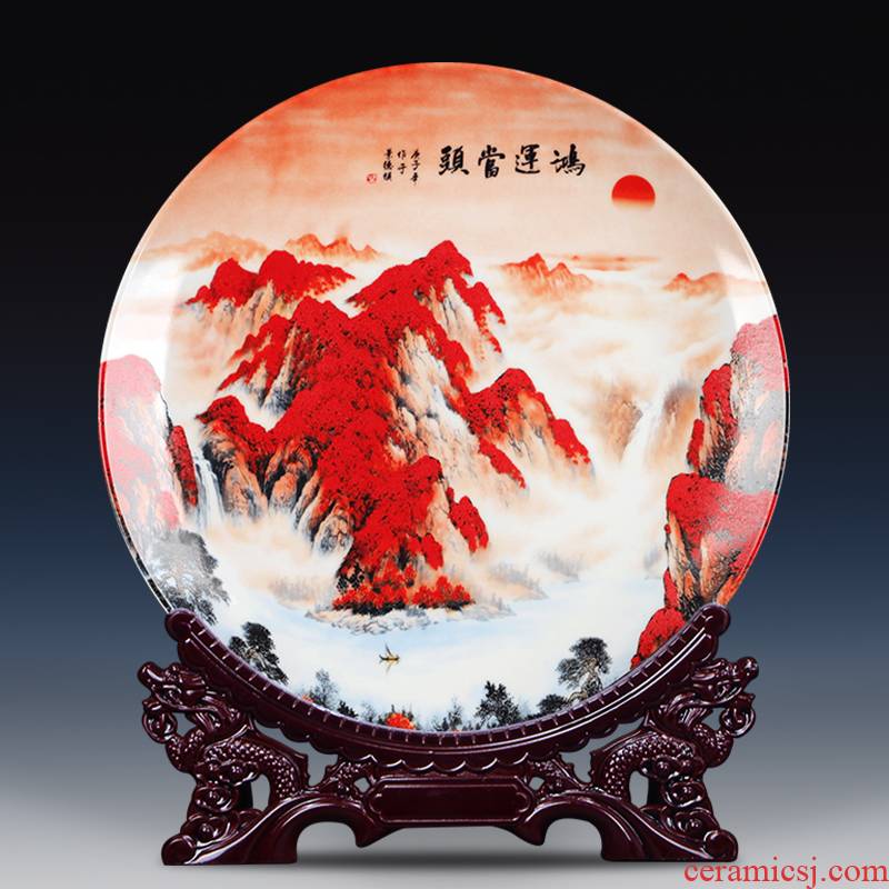 Jingdezhen ceramics luck, hang dish decorative plates of the sitting room of Chinese style household wine porch sat dish furnishing articles