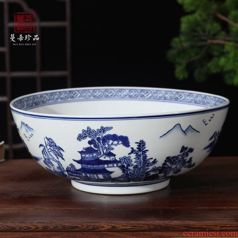 Jingdezhen porcelain bowl 30 extra large caliber porcelain bowl of blue and white porcelain porcelain bowl