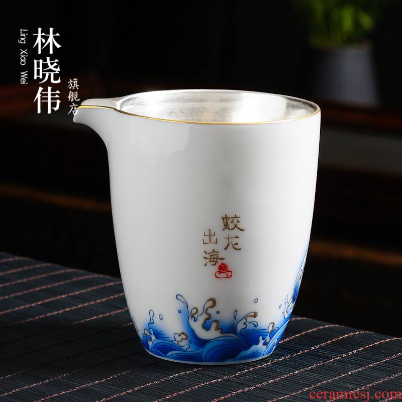 Tasted silver gilding manual hand - made white porcelain paint ceramic fair keller points is contracted kung fu tea tea tea tea accessories sea