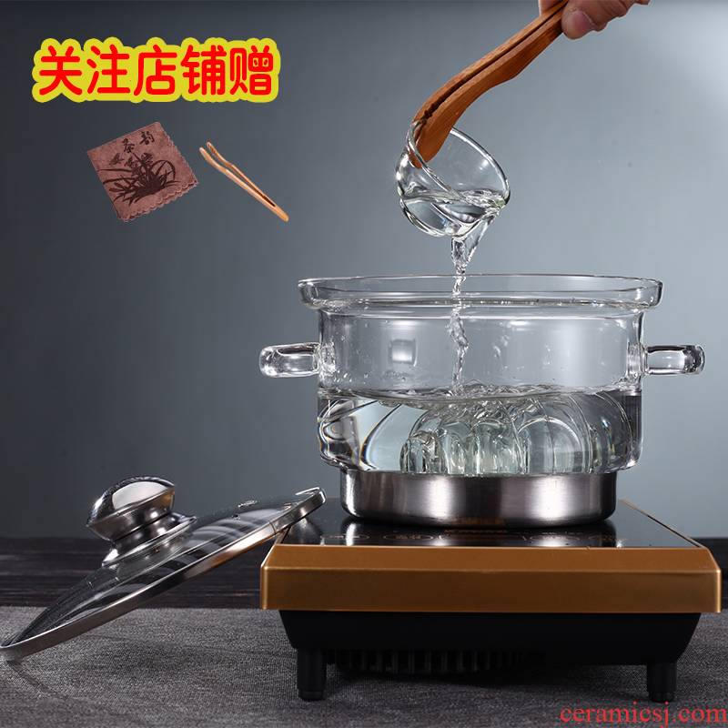 Heavy glass tea wash with cover large boiled cup machine electric TaoLu induction cooker heating disinfection of tea pot