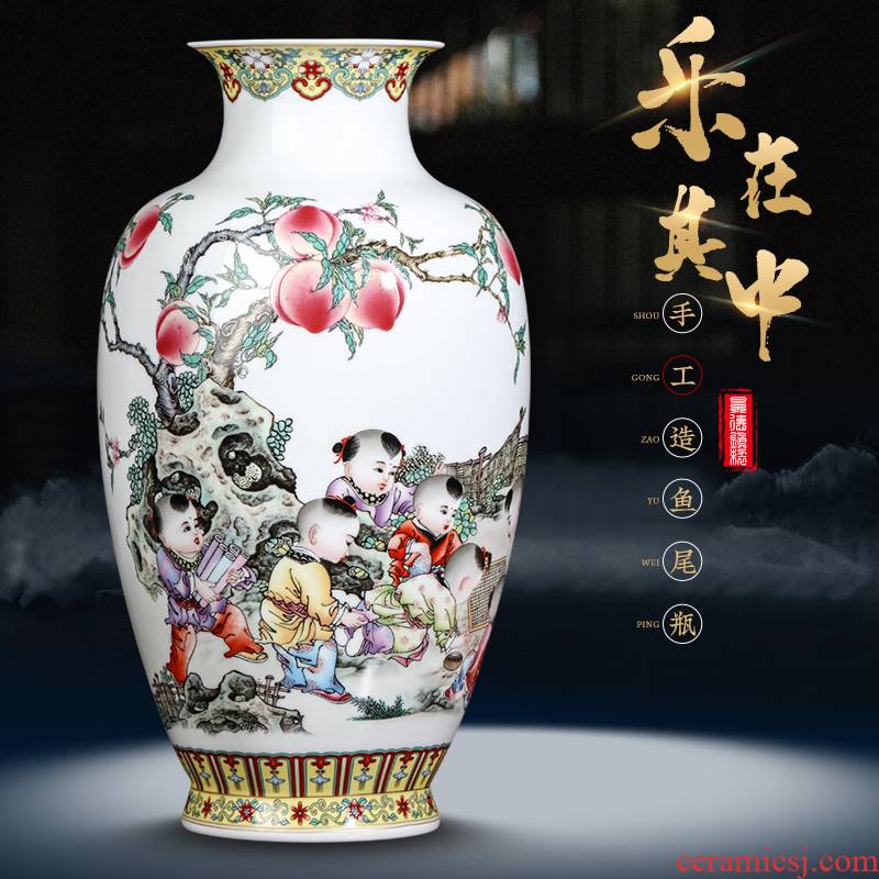 Archaize of jingdezhen ceramics powder enamel vase furnishing articles furnishing articles sitting room rich ancient frame of new Chinese style household decorations