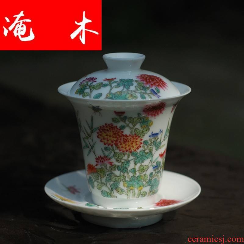 Flooded wood specials hand - made famille rose flower butterfly tureen jingdezhen ceramic checking porcelain high tureen tea set