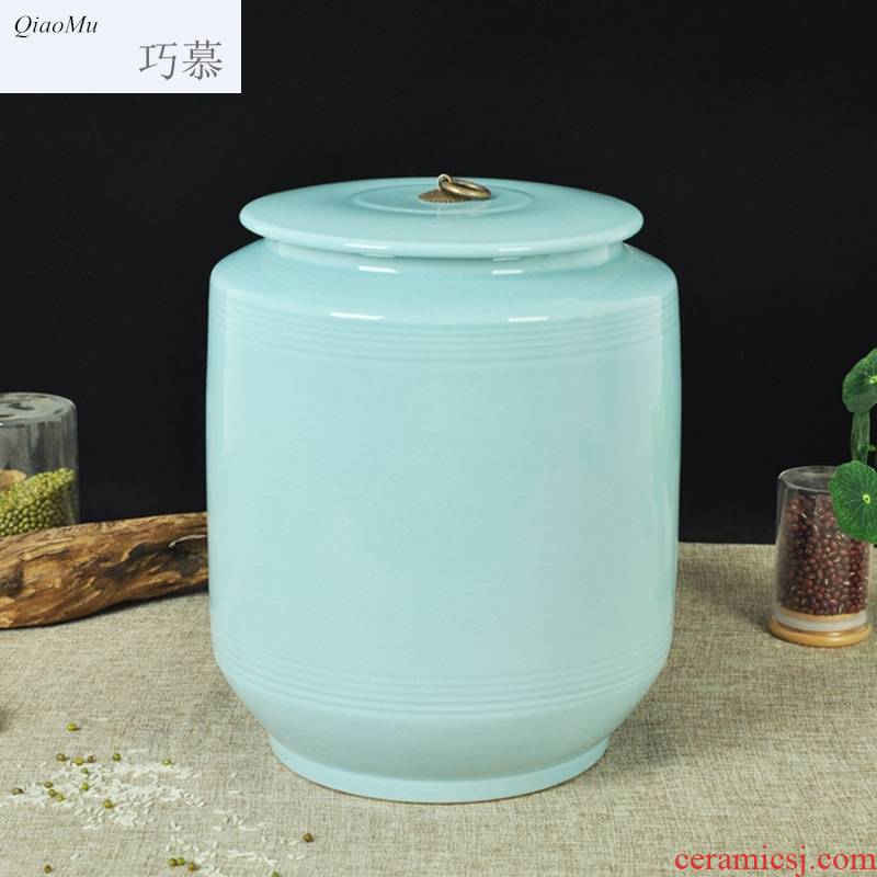 Qiao mu ceramic barrel ricer box with cover cylinder storage tank water tea cake home moistureproof insect - resistant pickles cylinder expressions using