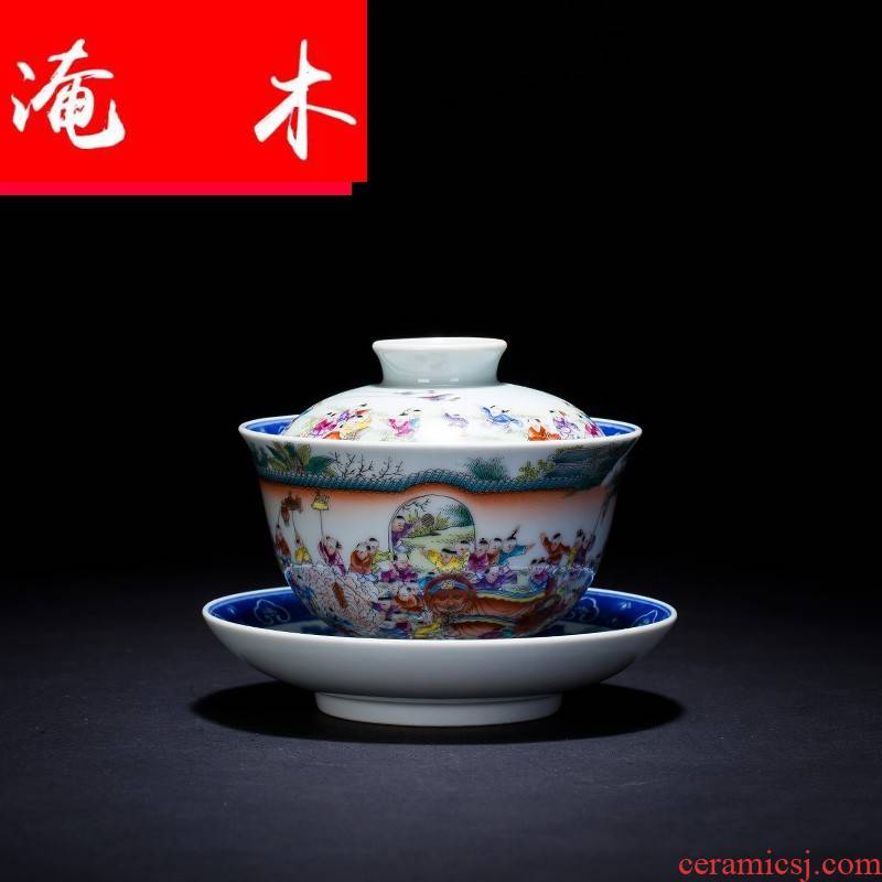 Flooded three to blue and white landscape pastel tureen teacups hand - made wooden figure always jingdezhen tea set the ancient philosophers