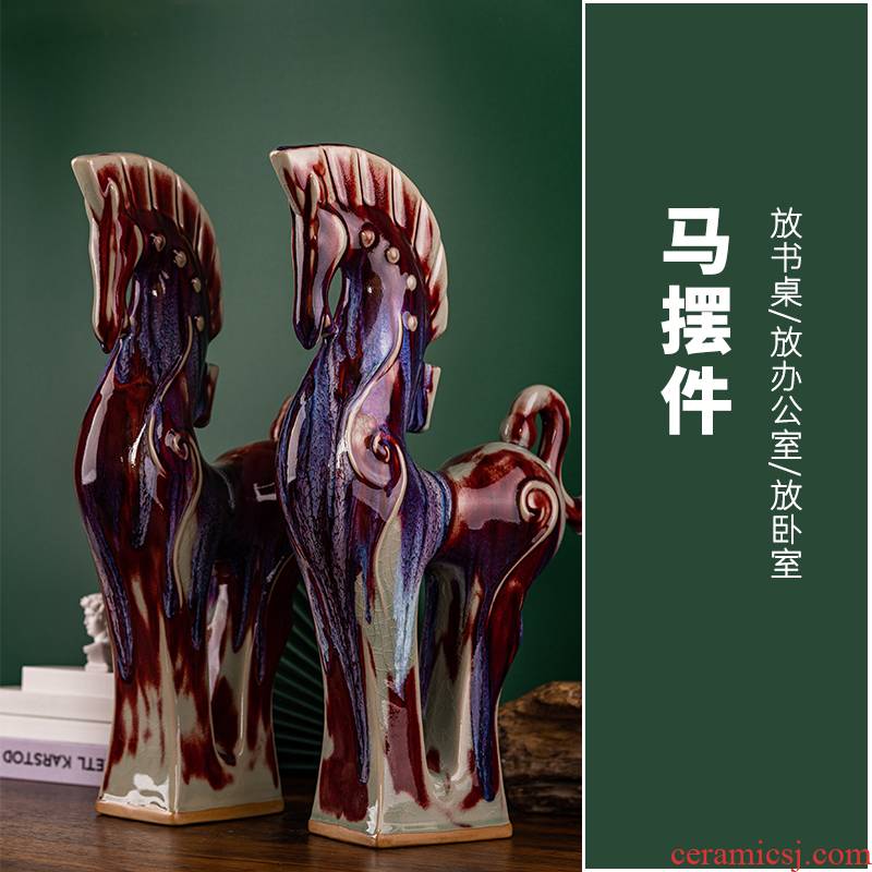 Ceramic horse furnishing articles, the sitting room is the study of new Chinese style bookshelf rich ancient frame decorative arts and crafts furnishings office process
