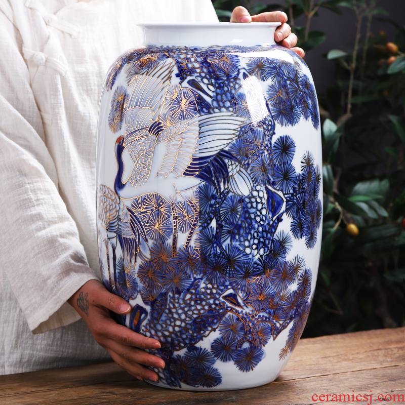 Jingdezhen ceramics creative hand - made paint vase is placed high ground large porcelain home decoration TV ark