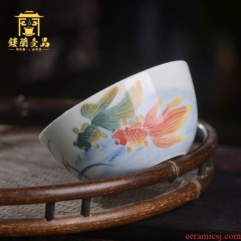 Jingdezhen ceramic all hand - made pastel goldfish kung fu master cup of individual household sample tea cup tea cup tea cups