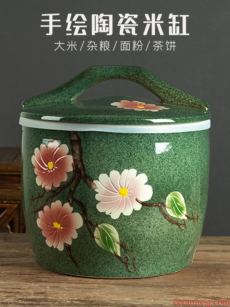 Jingdezhen hand - made ceramic barrel with cover home 10 jins 20 jins 30 to old flour barrels of insect - resistant seal pot