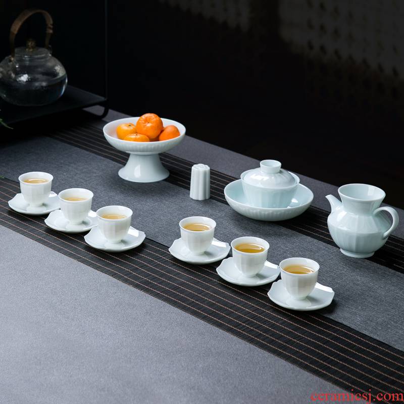 Tea sets Tea cup high - grade small set of home sitting room bluish white porcelain of jingdezhen ceramics contracted kunfu Tea