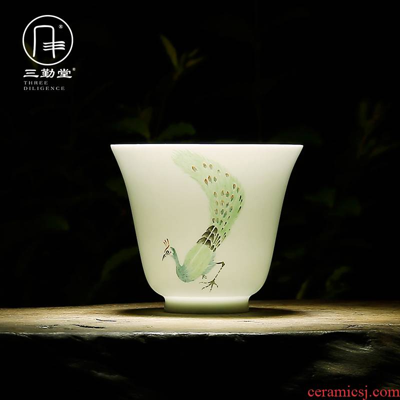 The three regular sample tea cup kung fu tea cups of jingdezhen ceramic tea set pastel master cup single CPU S42068 matte enrolled white