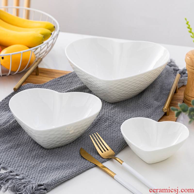 Jingdezhen ceramic tableware bowls of water cube heart - shaped creative household white ceramic web celebrity salad bowl bowl plate