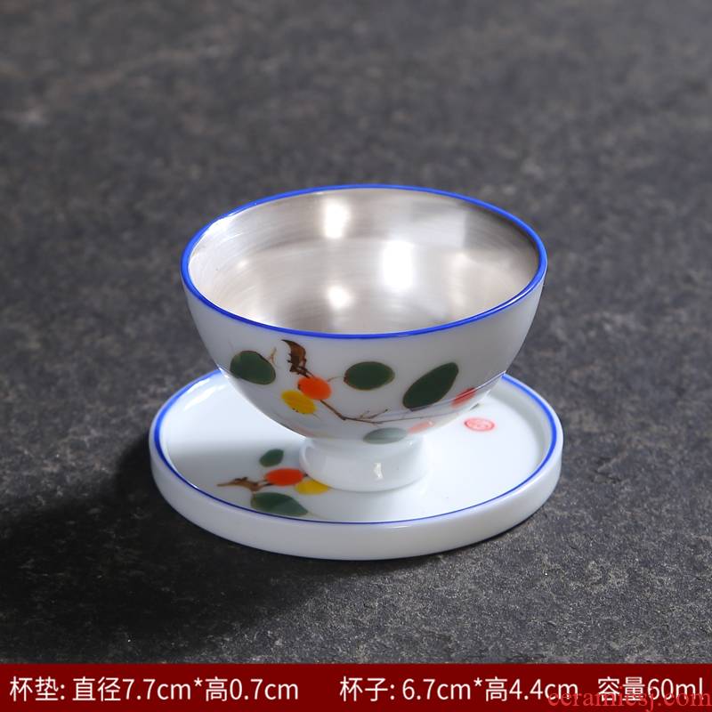 Tasted silver gilding hand - made celadon kung fu tea cup single glass ceramic cups and only the owner of the blue and white porcelain cup single sample tea cup
