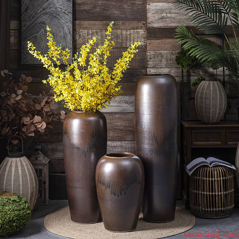 Modern vase landing light dry flower decoration key-2 luxury zen jingdezhen ceramic furnishing articles sitting room large flower arranging flowers