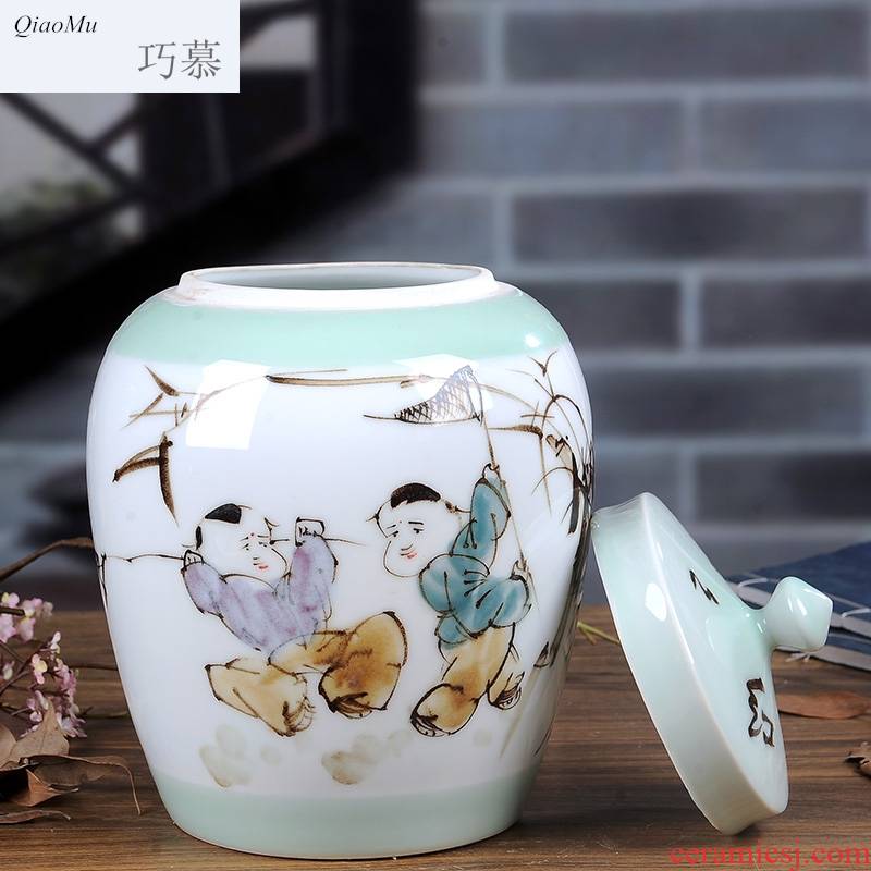 Qiao mu jingdezhen with cover barrel 10 kg of rice jar of large capacity dry storage tank ricer box flour rapeseed oil reservoir