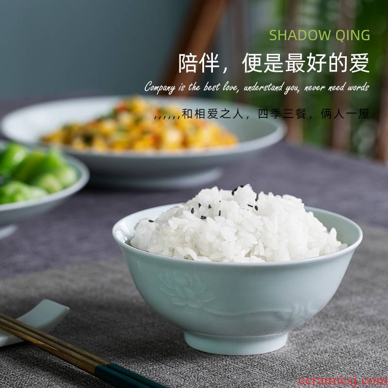 Jingdezhen ceramic tableware suit household group photo green tableware suit home dishes suit