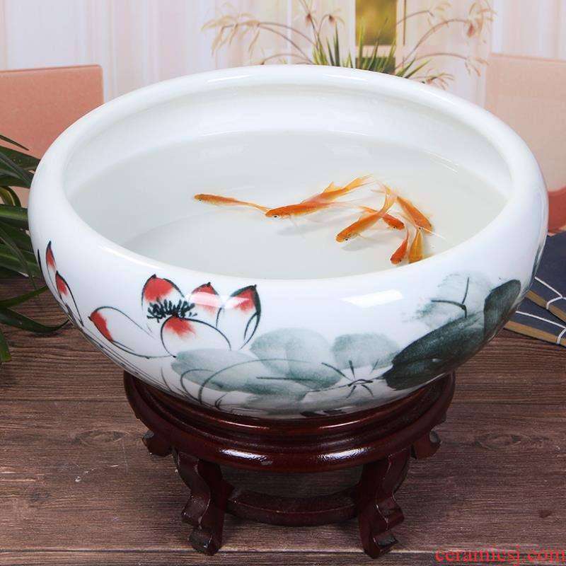 The Jingdezhen ceramic aquarium basin lotus lotus cylinder large fish bowl lotus water turtle home furnishing articles