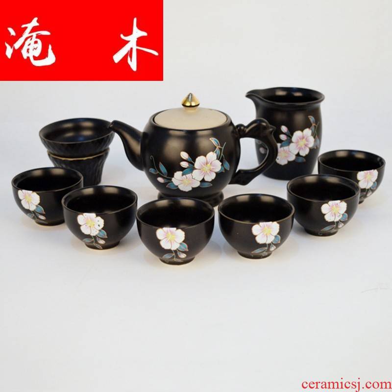 Submerged wood ten head of dehua black glaze see colour lid LOGO printed tea gift box sets coarse pottery ores