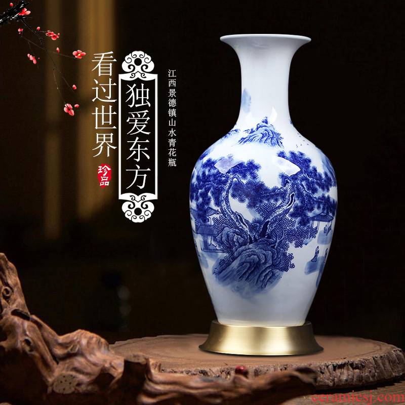 Jingdezhen ceramics vases, new Chinese style household decorations furnishing articles sitting room of I and contracted scenery blue bottle