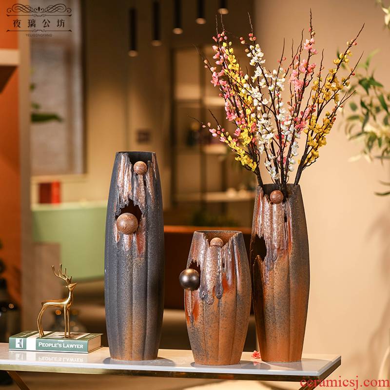 Creative soft adornment ceramics three - piece furnishing articles I and contracted sitting room ground ceramic vase floral arrangements