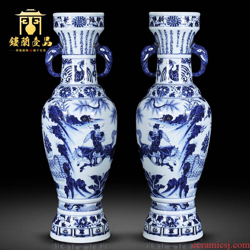 Under the jingdezhen blue and white porcelain yuan Xiao Heyue chase Han Xinxiang ear to bottles of Chinese style household, hotel decoration furnishing articles