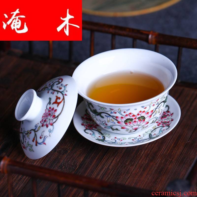 Submerged wood jingdezhen porcelain tea tureen only three cup Jin Hongxia checking ceramic tea, hand - made famille rose bowl