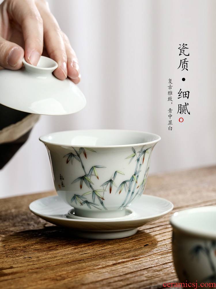 Jingdezhen pure manual three tea tureen Chinese style is not only large bowl with hand - made archaize kung fu tea set